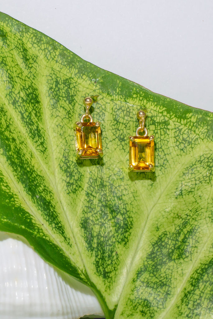 These lovely clear sunshine yellow Citrine earrings are like a summer holiday for your soul. Pretty earrings with an emerald cut yellow Citrine gemstones set in 9ct gold vermeil. Made exclusively for Mombasa Rose Boutique.