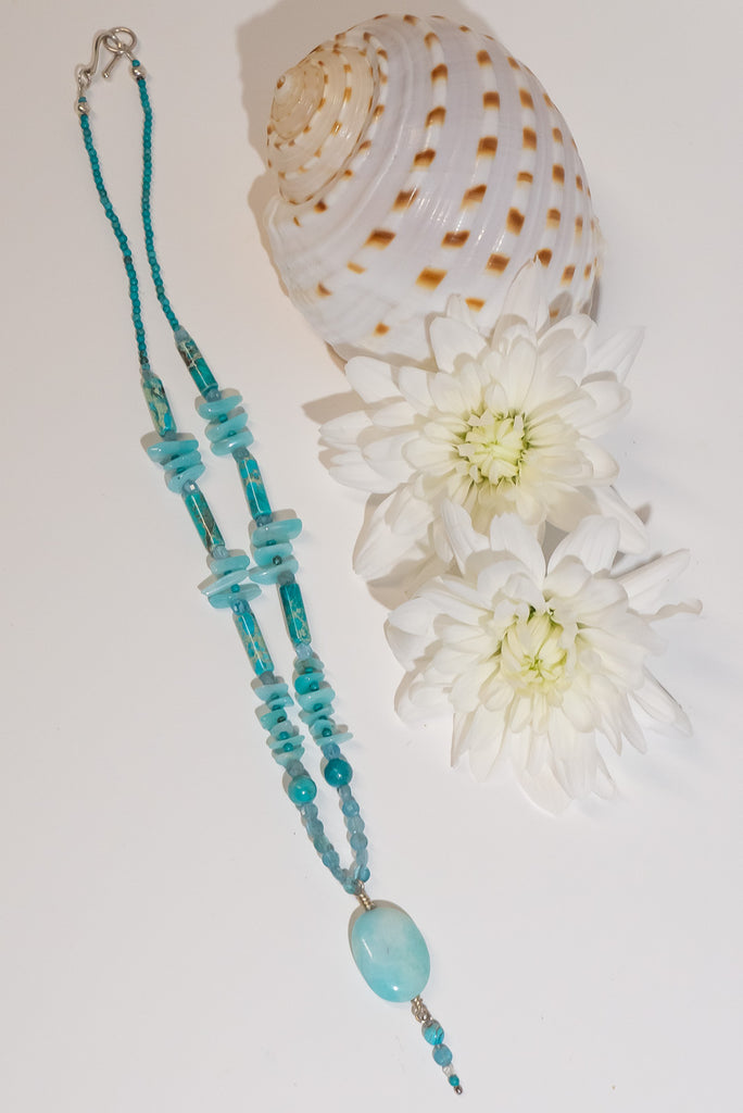 Add a handmade touch to your look with a variety of seaside inspired blue gemstones, including vibrant amazonite, for a pop of colour.