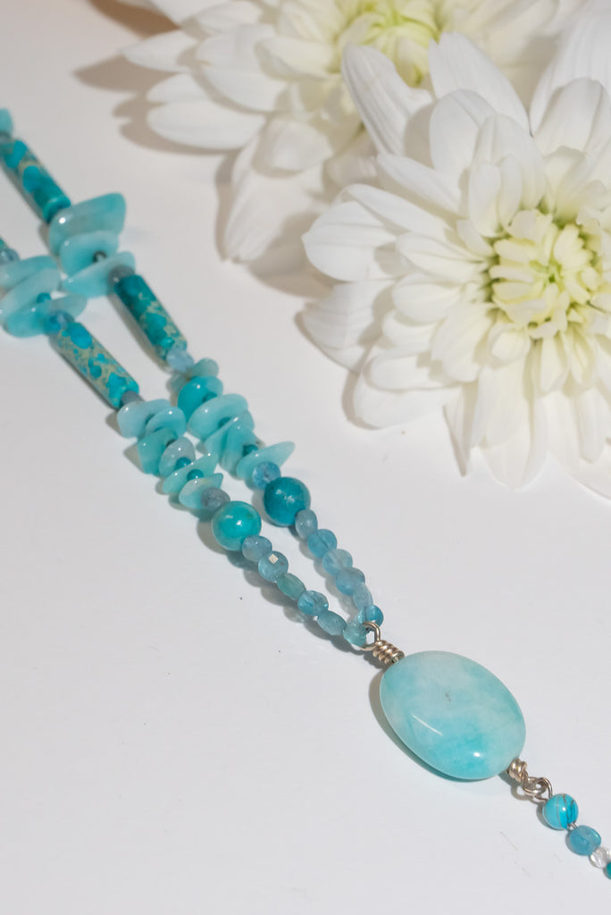 Add a handmade touch to your look with a variety of seaside inspired blue gemstones, including vibrant amazonite, for a pop of colour.