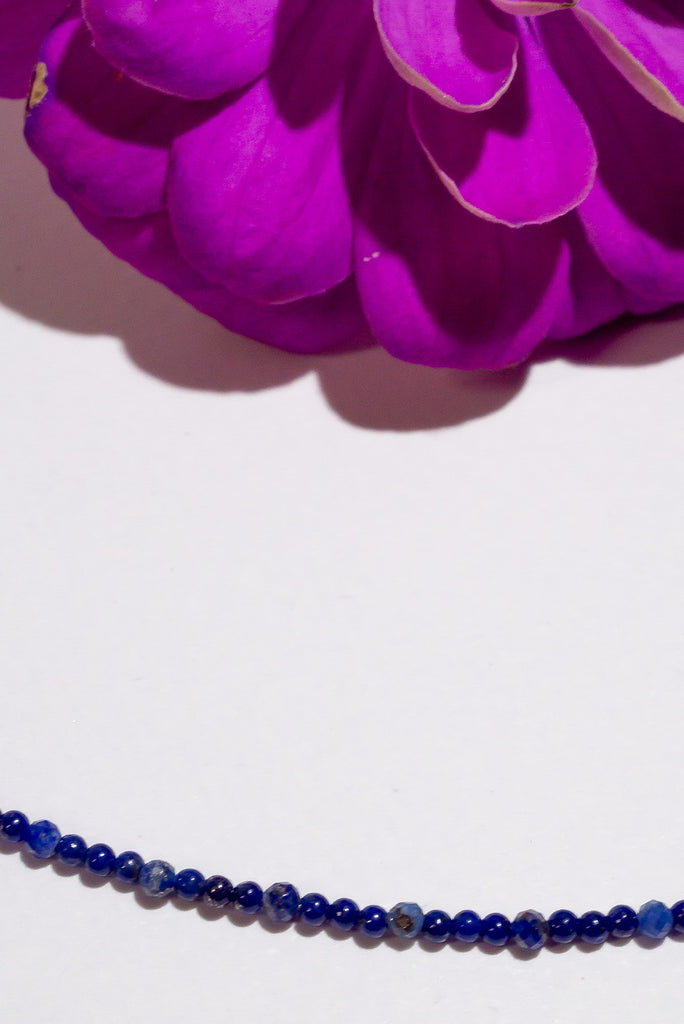 A delicate strand of deep blue lapis lazuli micro beads. This gorgeous necklace is perfect for layering or use as a chain to hang your favourite pendant on.&nbsp;