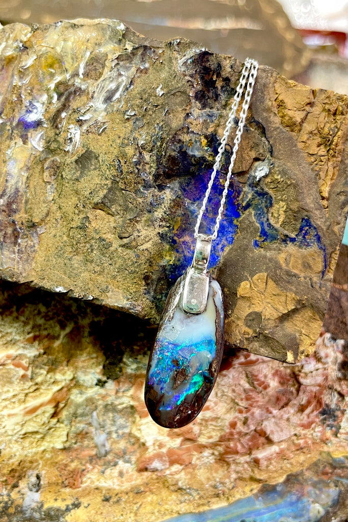 Australian Opal is from Winton, this intriguing piece of Boulder Opal was mined, cut and polished in Queensland.
