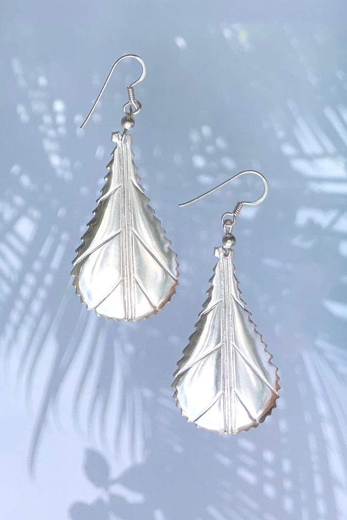 Silver Leaf Earrings, 952 Silver Earrings in a leaf shape