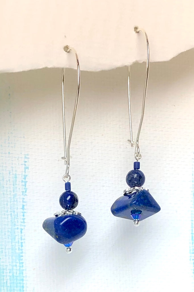 The Serendipity Earrings Lapis Loops are handmade in Noosa, Australia featuring Natural Lapis Lazuli and 925 Silver hook.