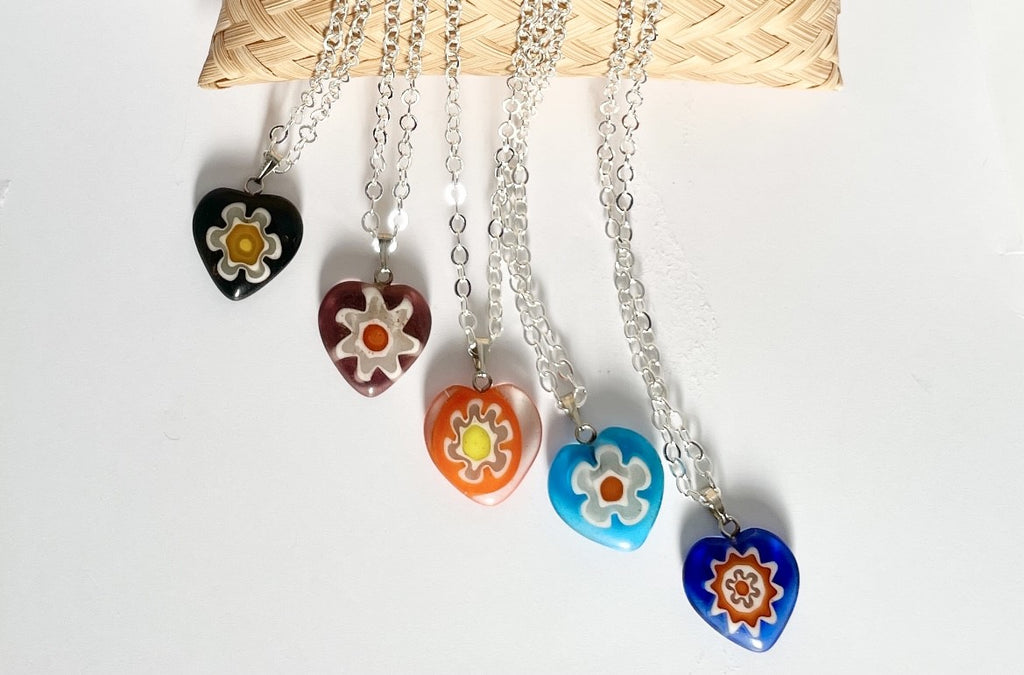Glass heart pendant colourful