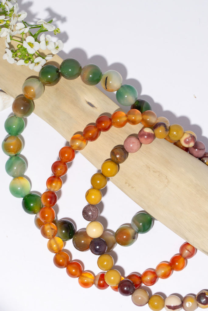 A beautiful trio of stretch bracelets inspired by the colours of a desert in Spring.
