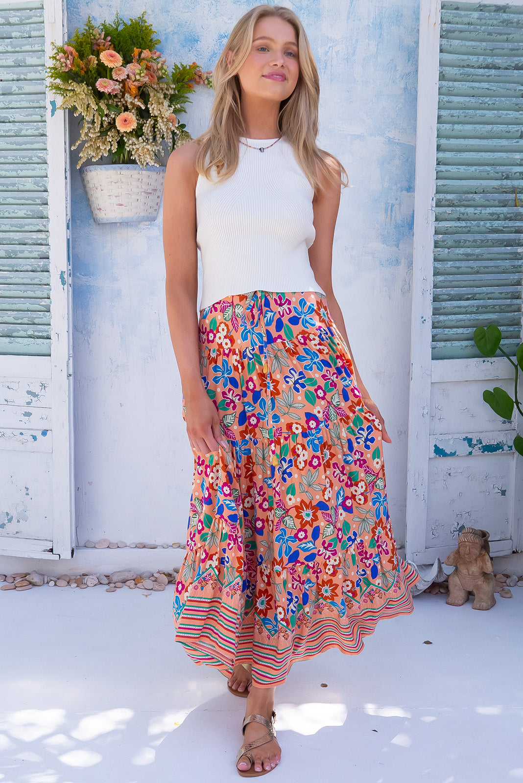 Cosima Peach Flowers Maxi Skirt | Mombasa Rose Boutique | Beachy Chic