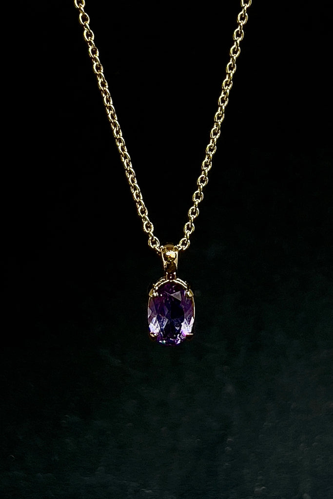 A delicate oval cut Amethyst pendant set in 9ct gold vermeil. This piece is perfectly set between modern chic and classic romantic style. Made for Mombasa Rose Boutique.