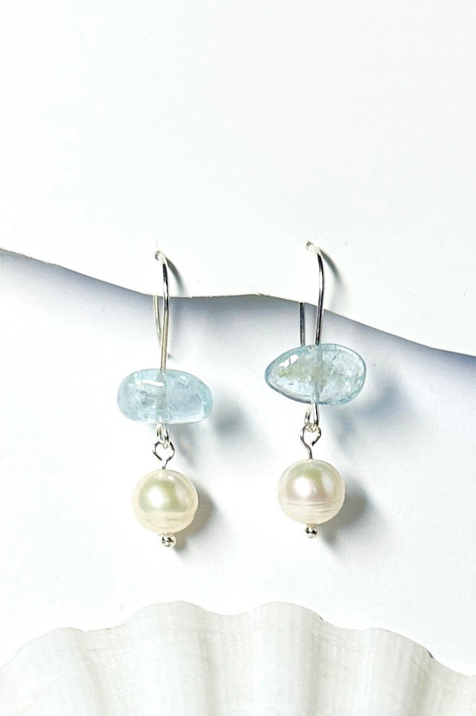 Pearl and aquamarine earrings