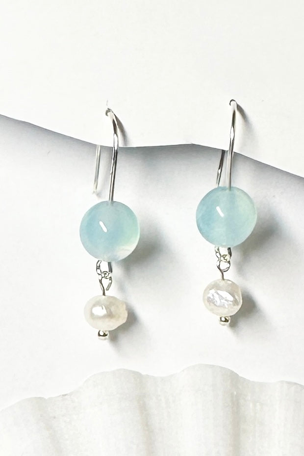 Pearl and aquamarine earrings