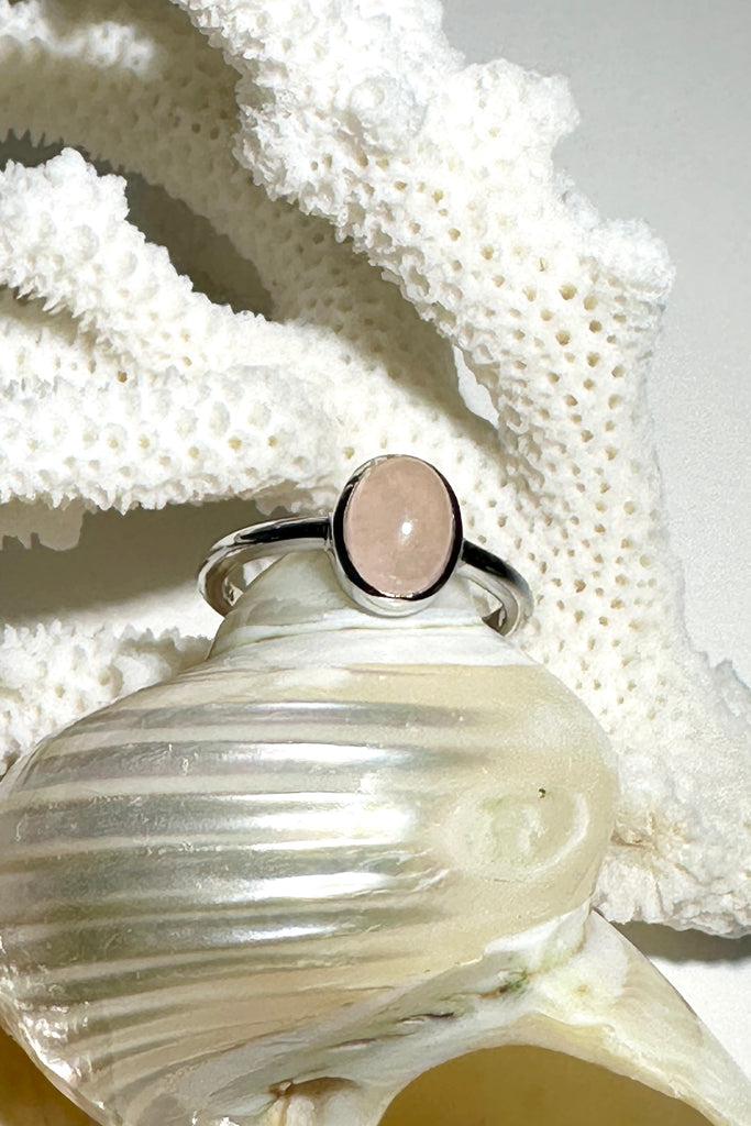 A beautiful feminine pink Rose Quartz&nbsp; gemstone, this darling and dainty little ring is girlie perfection