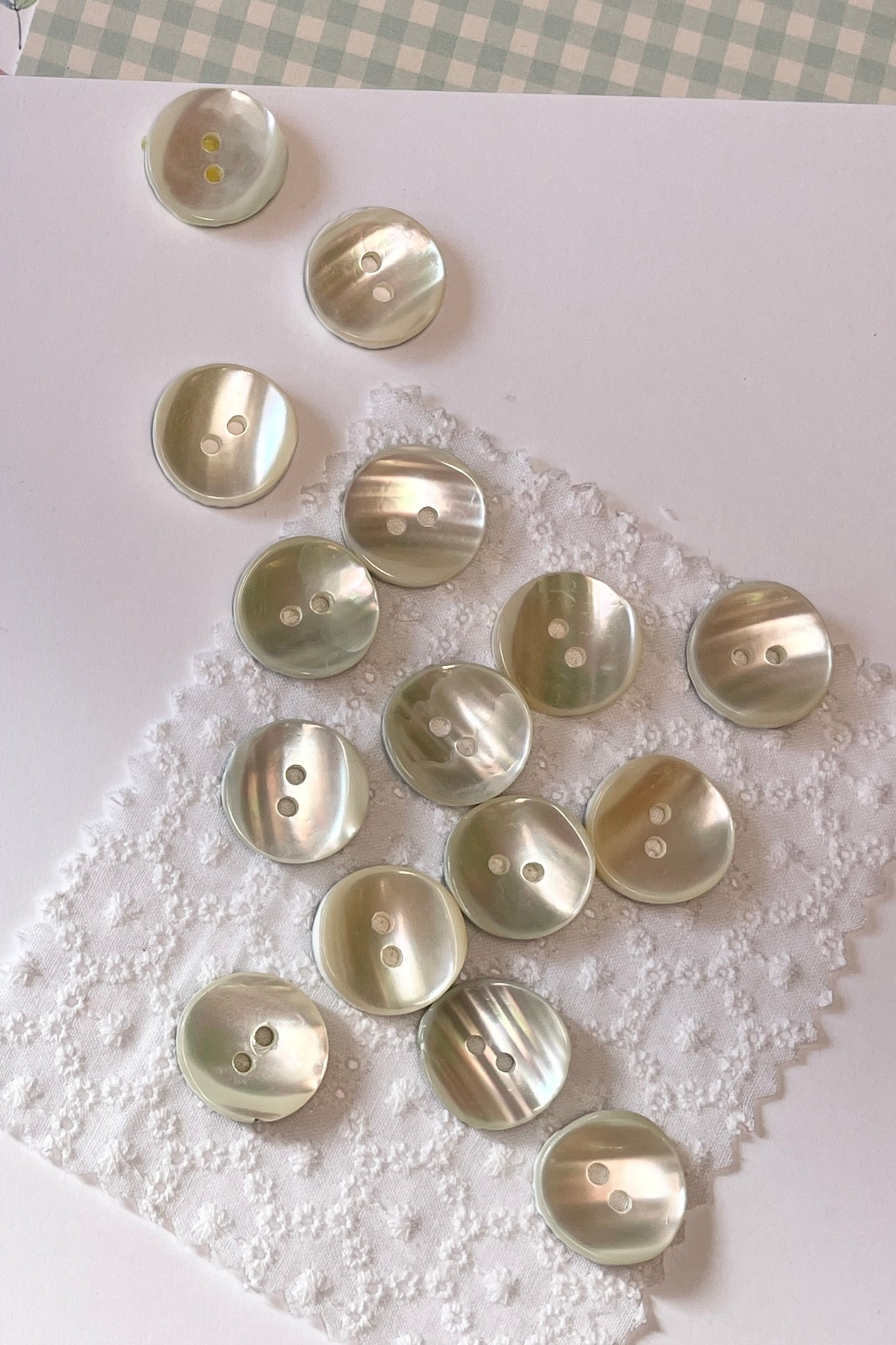 Trochus Pearl Shell Buttons | Mombasa Rose Boutique | Vintage Sewing