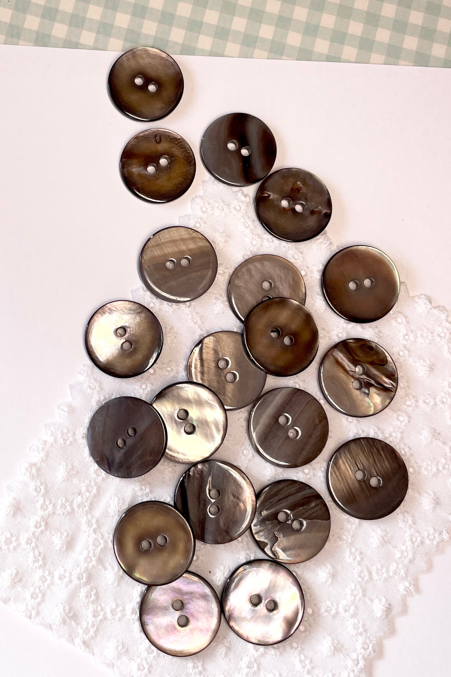 Shell Grey Button Silvery Grey Pearl Shell Buttons | Mombasa Rose Boutique | Retro Sewing