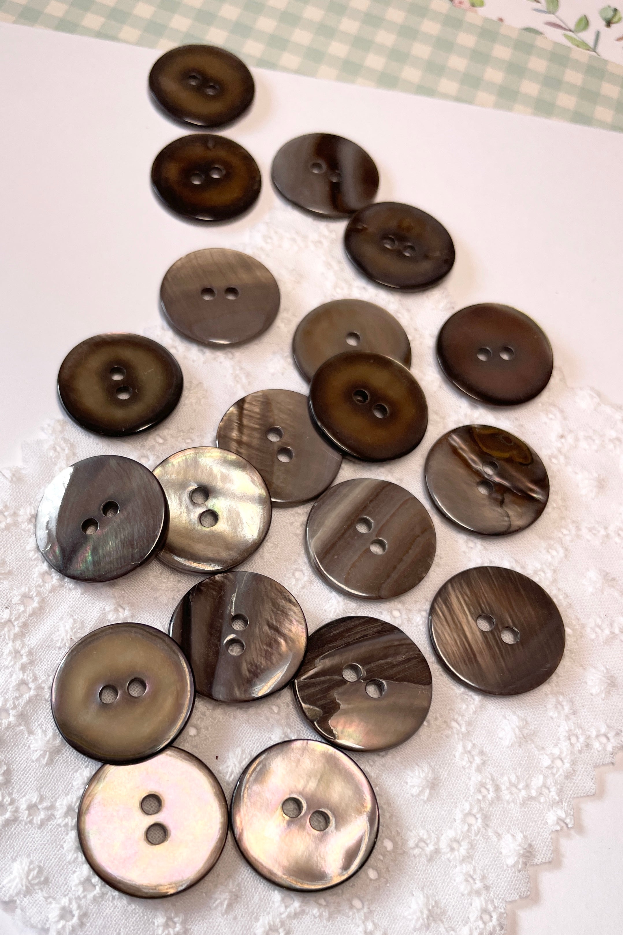 Shell Grey Button Silvery Grey Pearl Shell Buttons | Mombasa Rose Boutique | Retro Sewing