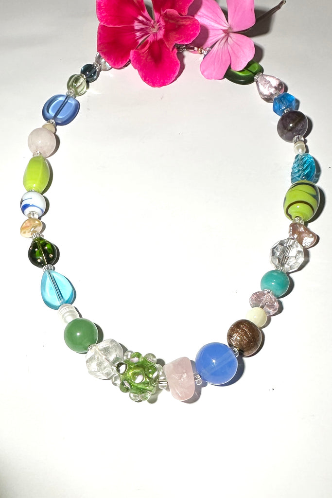 Choker length multi stone necklace.
Each necklace is exclusive and handmade and there can be slight variations in beads and colour to make this necklace a one off.