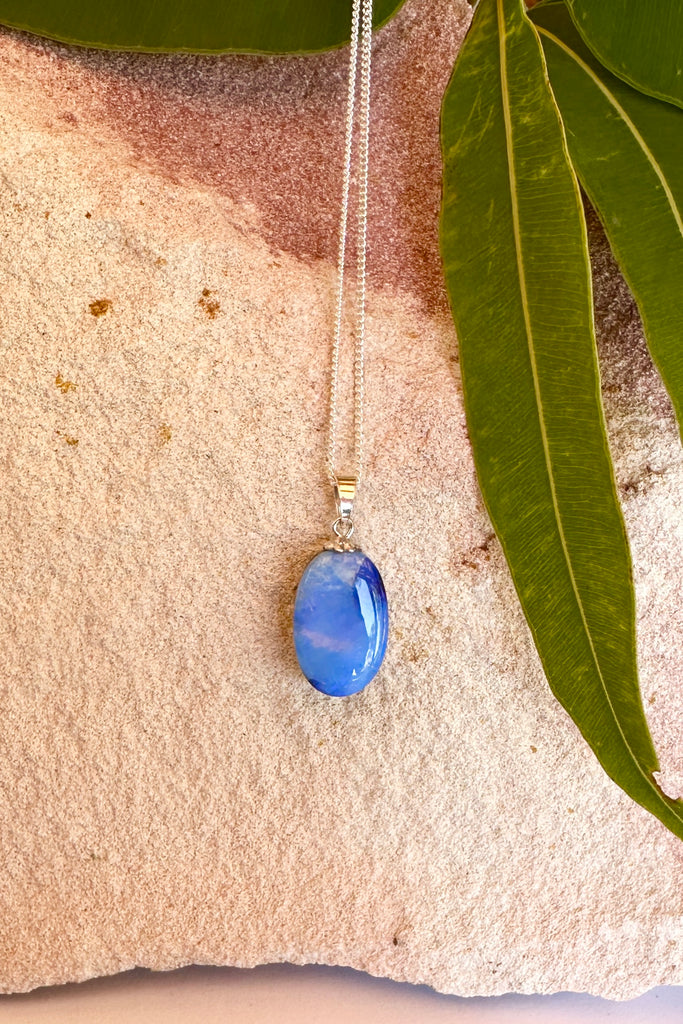 A beautiful opal pendant as blue as the sky on a summers day.&nbsp;

7.22ct Solid Australian boulder Opal, cobalt blue.