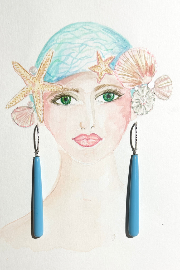 Elegant dangle earrings in turquoise colour.

7cm long from top of hook.