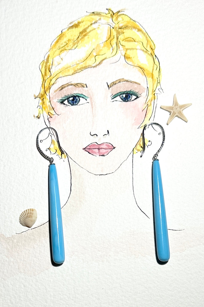 Elegant dangle earrings in turquoise colour.

7cm long from top of hook.