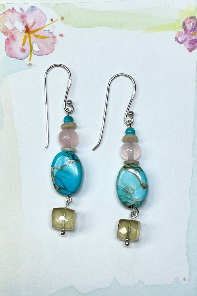 Drop style earrings statement earrings. 925 silver hook earrings. Stones are Coloured Agate, Carnelian and seashell.