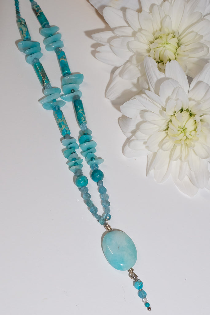 Add a handmade touch to your look with a variety of seaside inspired blue gemstones, including vibrant amazonite, for a pop of colour