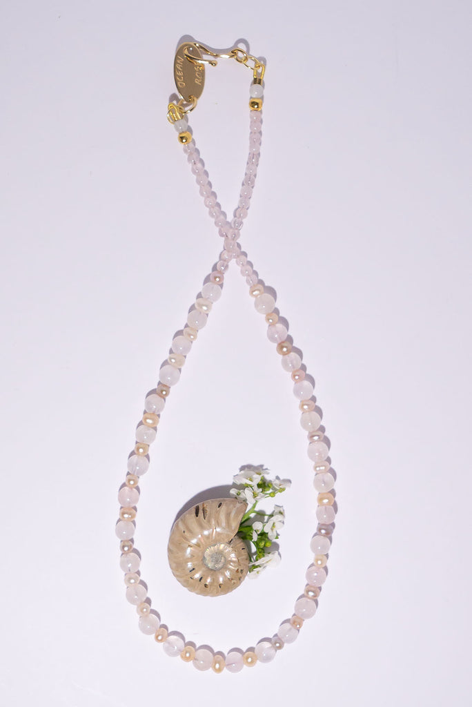 She is beauty &amp; grace. Our delicately colour Necklace Gemstone Rose Quartz Ballet an ode to ballet pink.