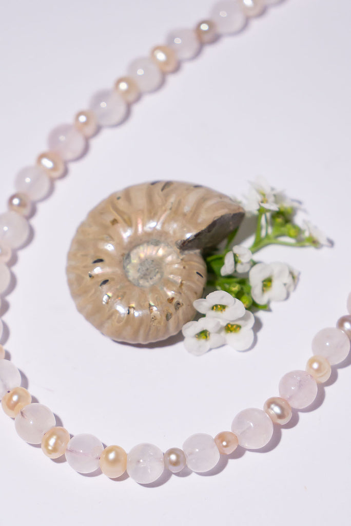 She is beauty &amp; grace. Our delicately colour Necklace Gemstone Rose Quartz Ballet an ode to ballet pink.