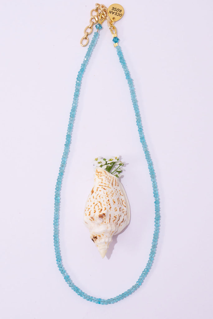 The perfect jewellery staple, this delicate strand of beautiful sky blue apatite can be worn on its own or layer it in your next colourful necklace stack.