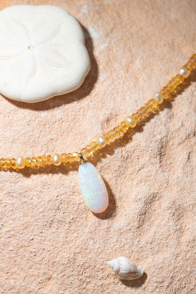 Gorgeous and glowing this beautiful opal & gemstone necklace sings of happy Summer days.