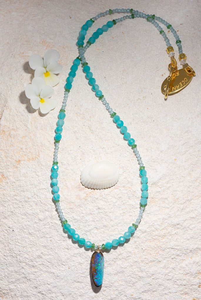 Discover the cool waterfall colours of Amazonite, Aquamarine, Tsavorite and Australian Boulder Opal.