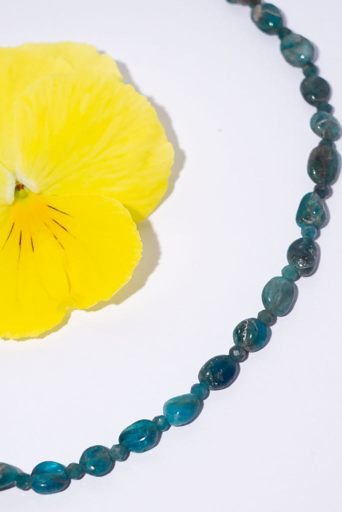 As blue as a rockpool in Noosa, these rustic hand cut Apatite beads are just perfect for layering.
