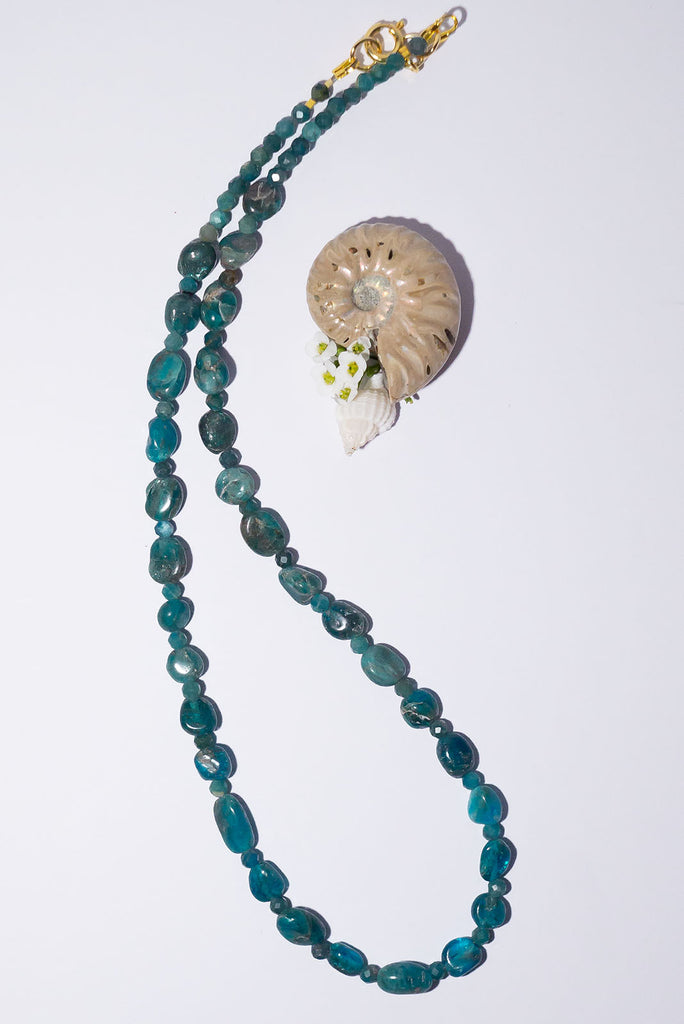 As blue as a rockpool in Noosa, these rustic hand cut Apatite beads are just perfect for layering.