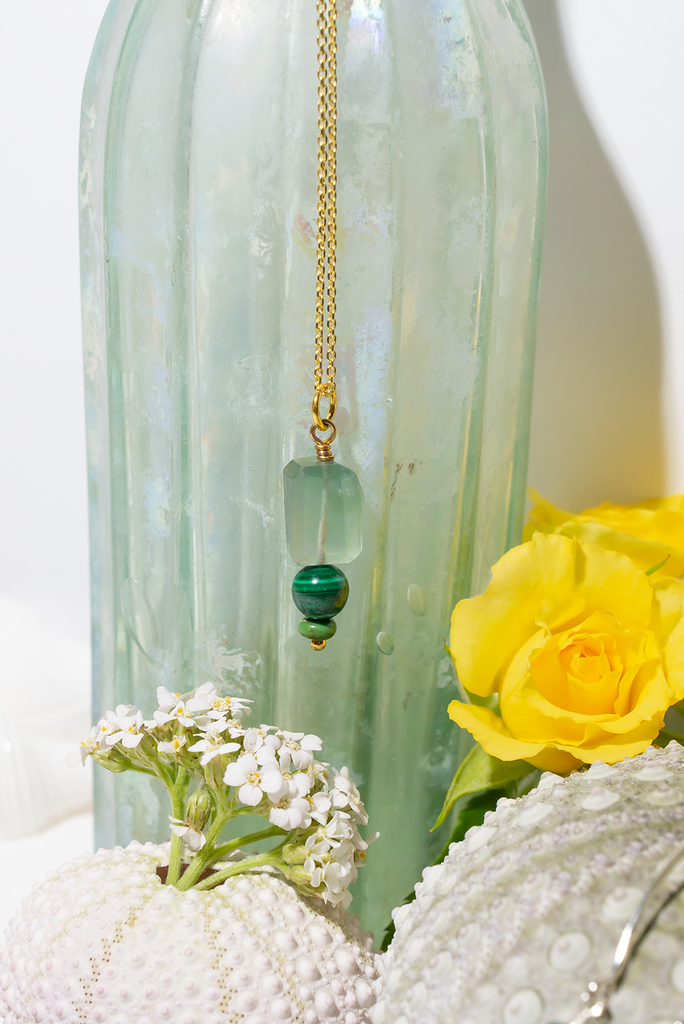 A delicately precious, naturally sourced fluorite gemstone necklace designed for daydreamers.