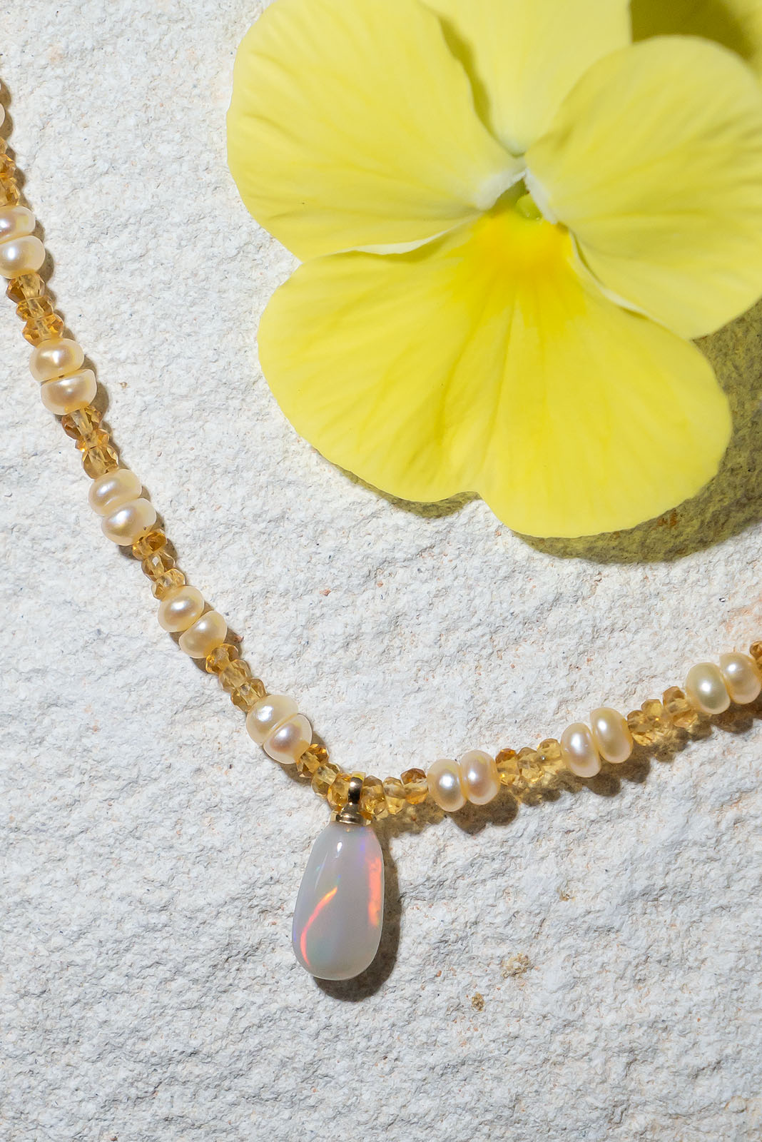 Necklace Gemstone Helios Opal Pearl Mombasa Rose Handmade Jewels