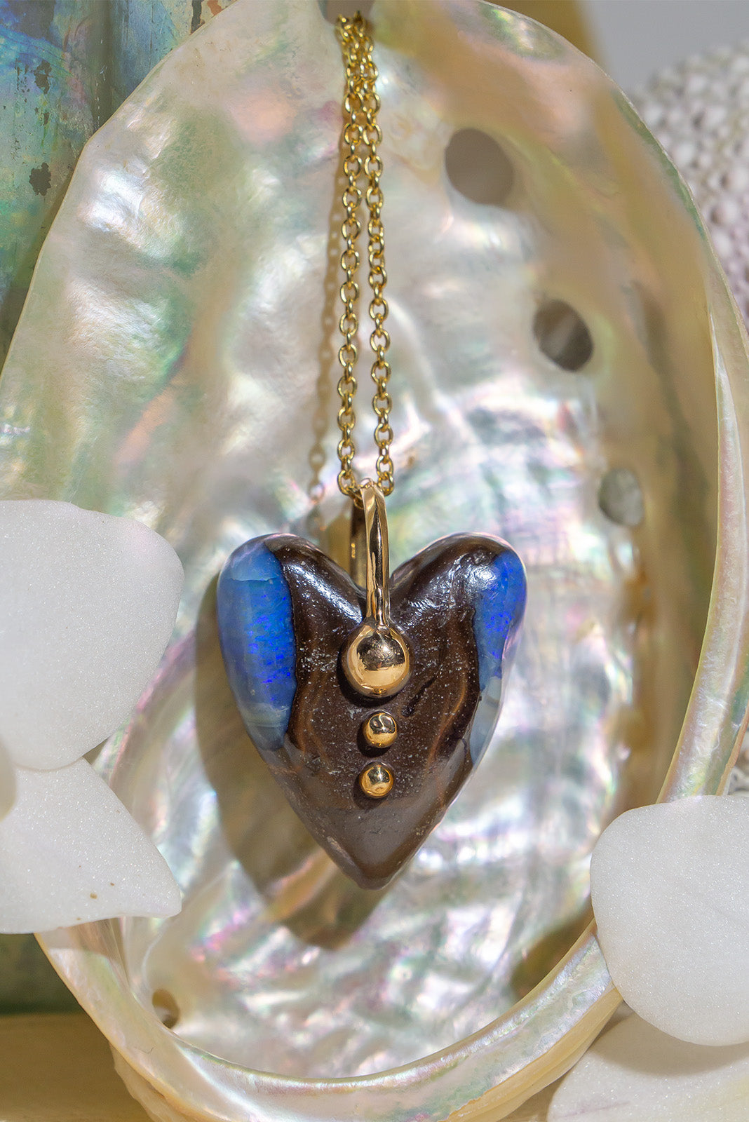 Pendant Australian Opal Heart Gold Dots