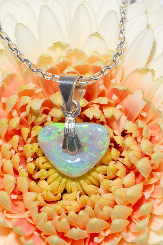 This sparkling Australian Opal heart shimmers in the sunlight with beautiful dancing flecks of blue & green.