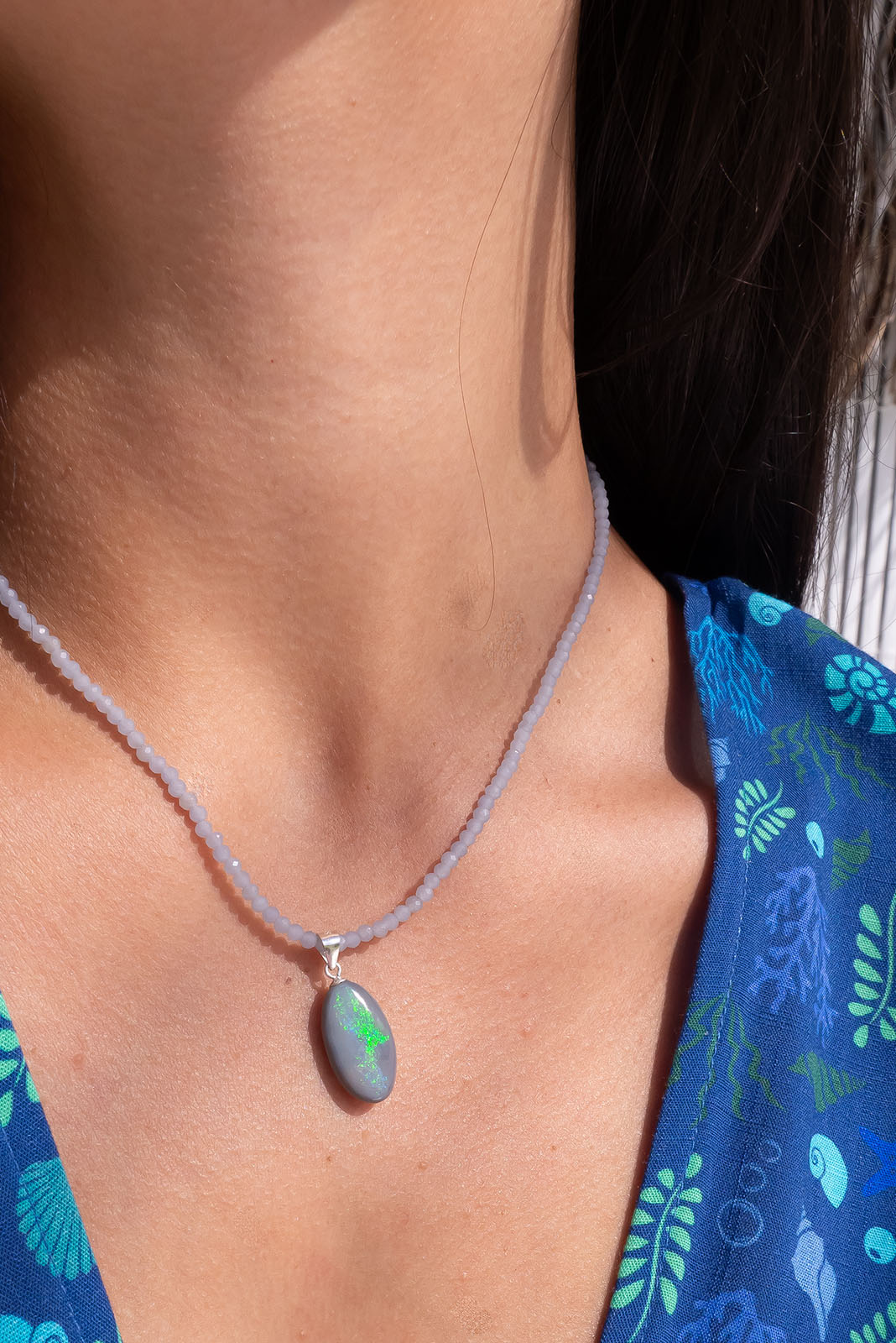 Beryl Aquamarine Morganite Choker Necklace Opal MOP Toggle Clasp - Fon –  Karen Sugarman Designs