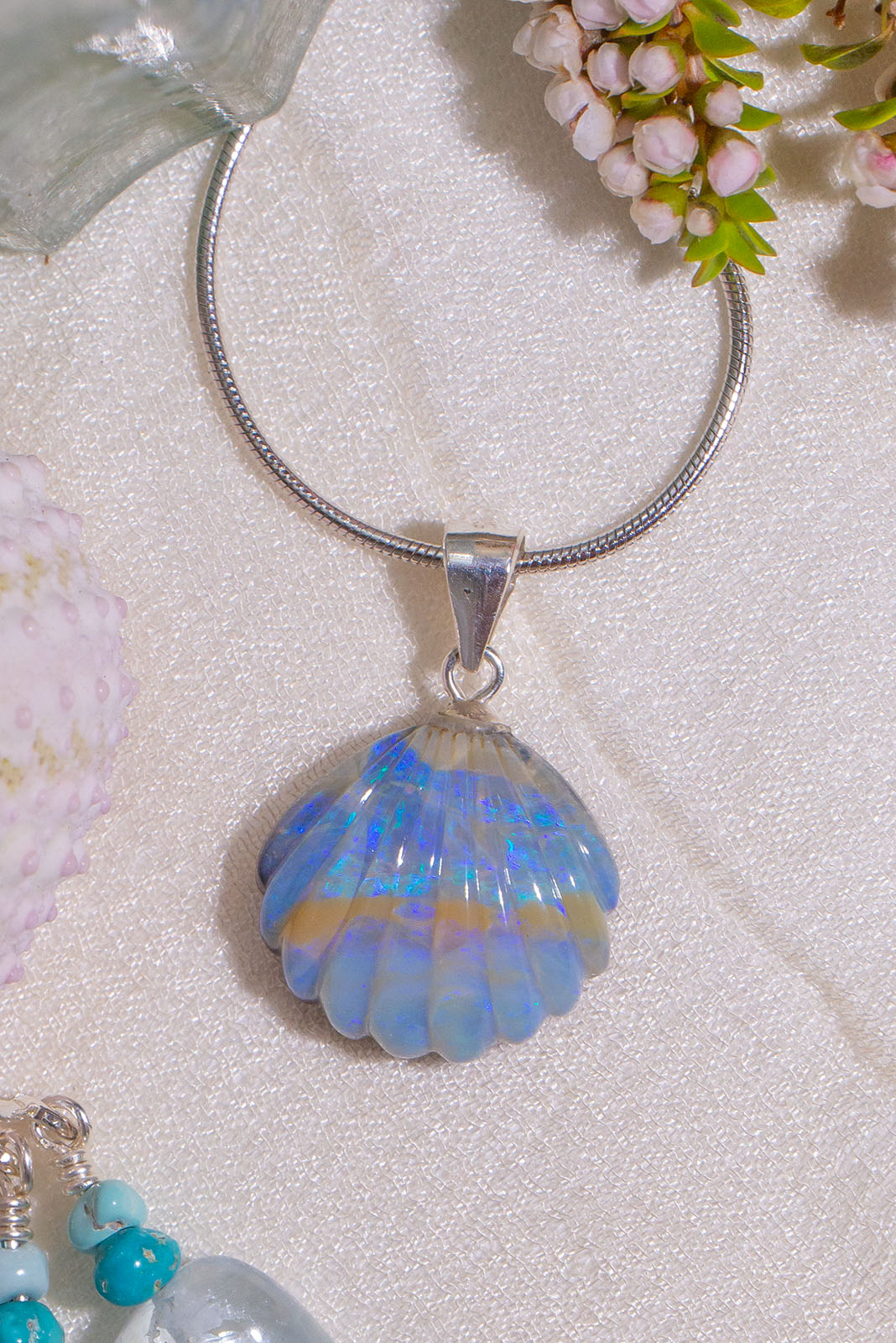 Australian Opal Carved Shell Pendant Mombasa Rose Boutique Opal