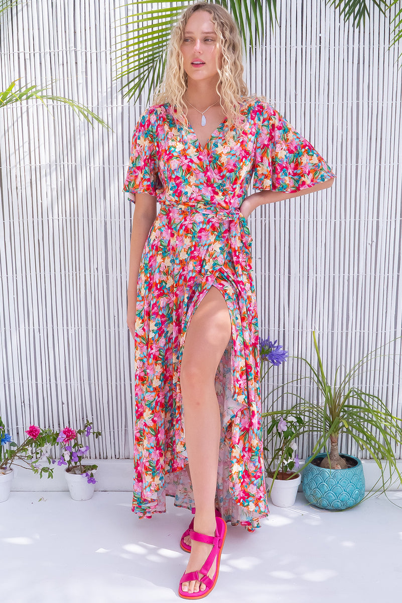 Petal Pink Paint Maxi Wrap Dress | Mombasa Rose Boutique | Artsy Print