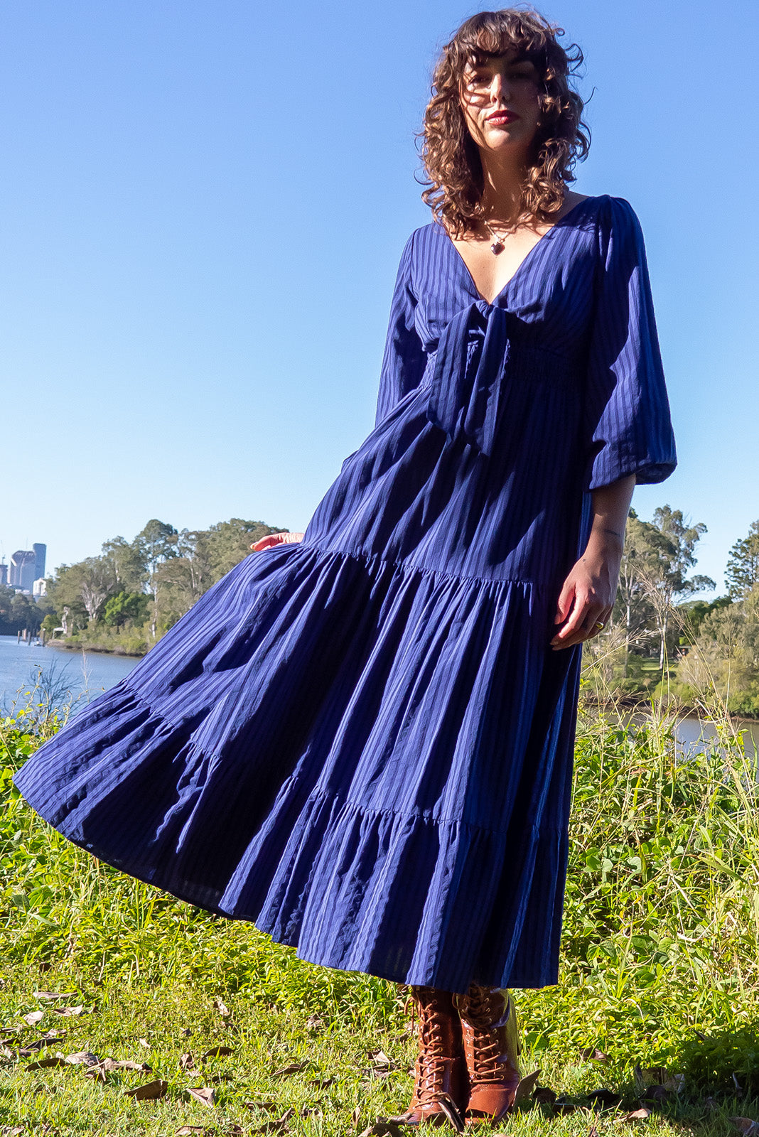Ink Blue Ball Gown Embellished with Floral Design Embroideries with Beads GownsDiademstorecom