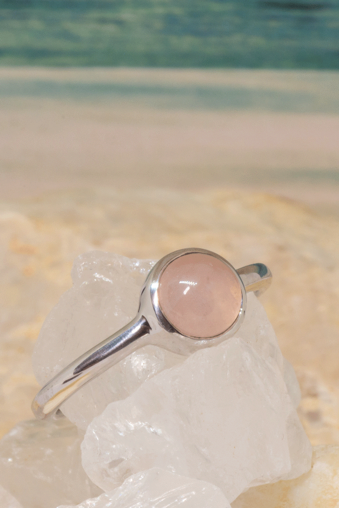 A beautiful feminine pink Rose Quartz gemstone, this darling and dainty little ring is girlie perfection