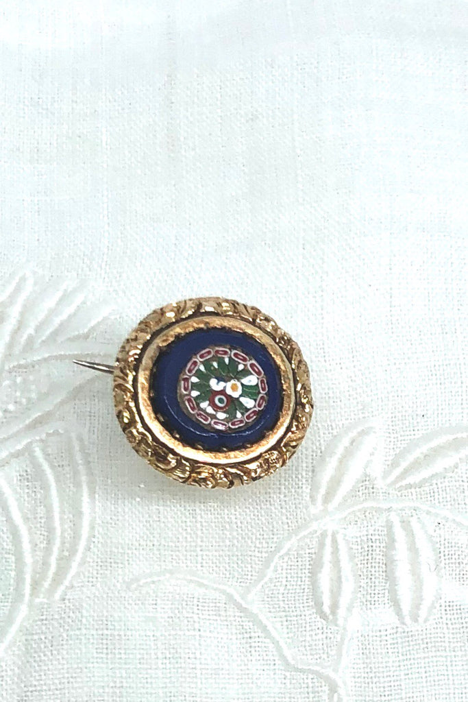 Vintage Italian Micro Mosaic Brooch Pin 