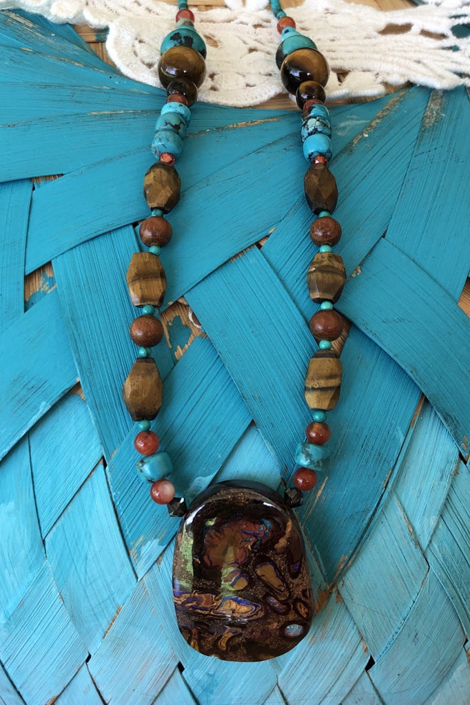 This necklace has been designed using many different semi precious gemstones