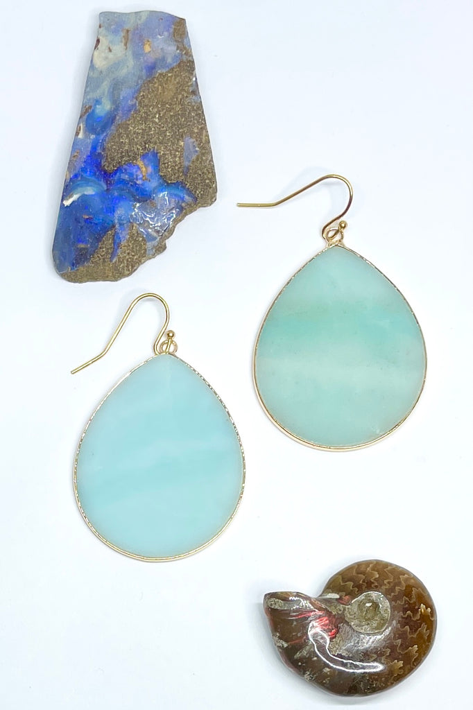 Lapis Lazuli drop earrings, featuring a gorgeous slim leaf of Lapis edged in goldtone