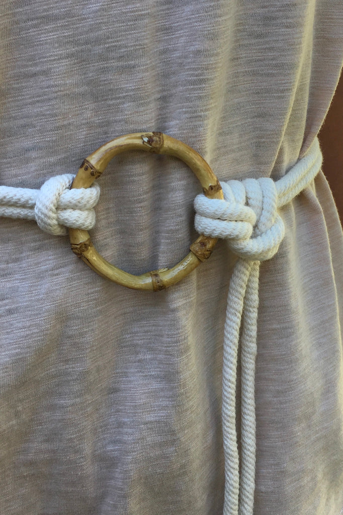 A luxurious rope tie belt with a funky bamboo belt buckle