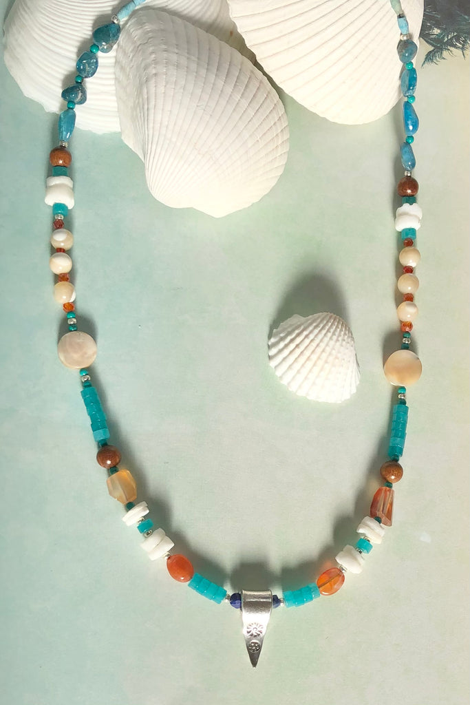 The beads in this range are all natural materials, gemstones, shell and wood.