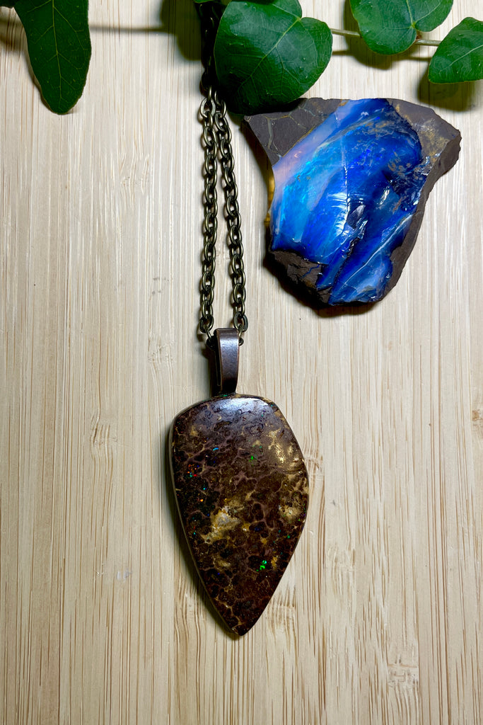 This piece of Australian Opal is from Winton, piece of Boulder Opal was mined, cut and polished in Queensland.