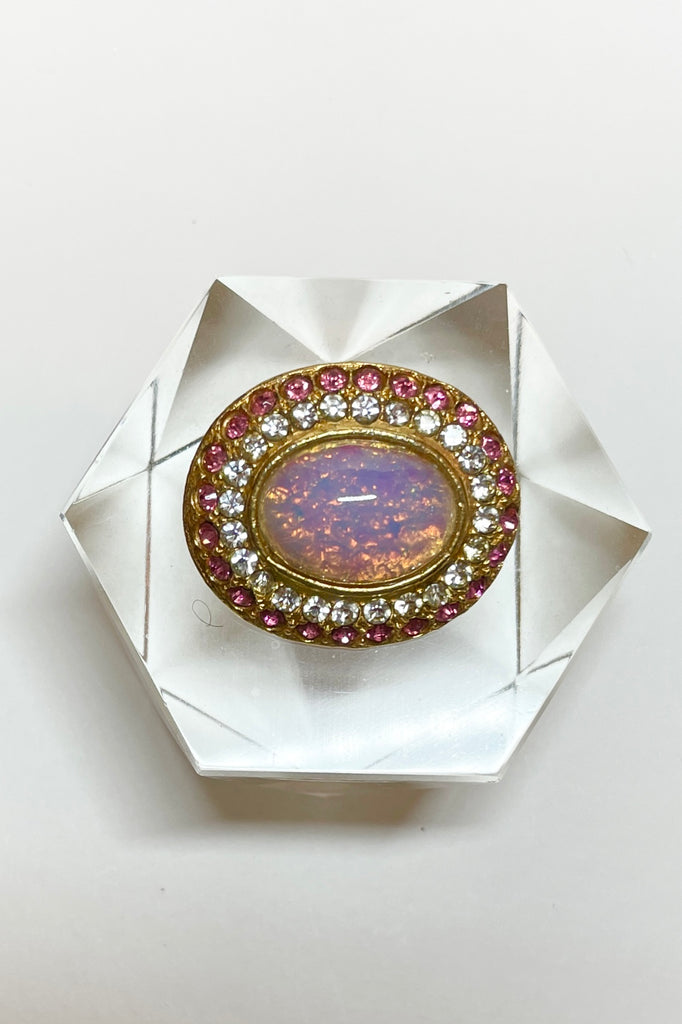 Bright retro synthetic  opal and pink diamante brooch from the 1970's. Retro piece in good condition.