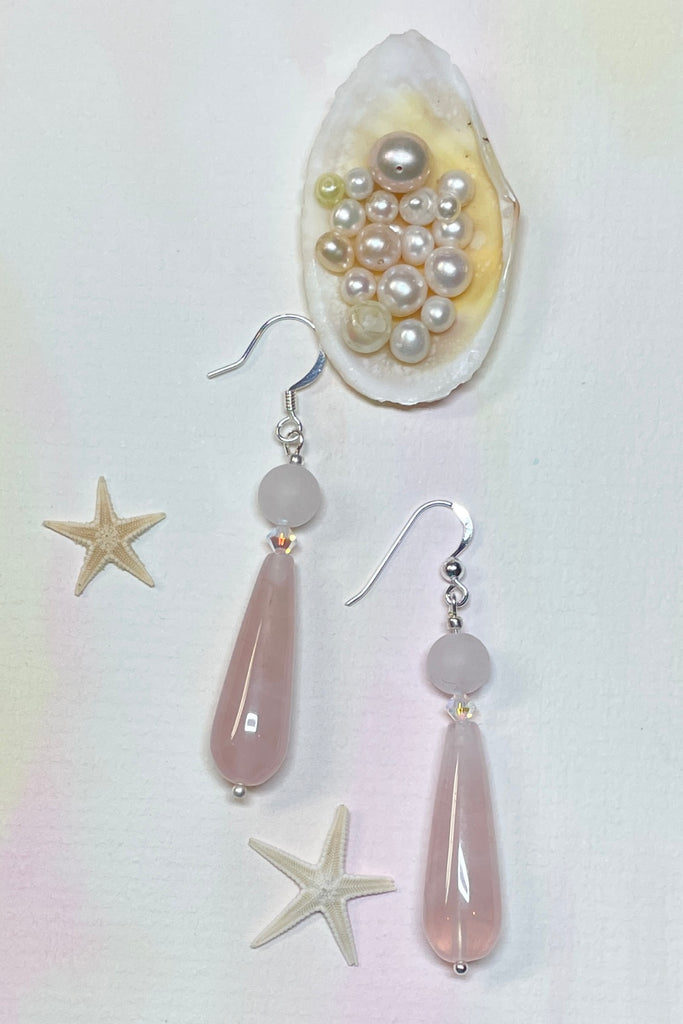 Rose Quartz drop style earrings. Approximately 6cm length. 