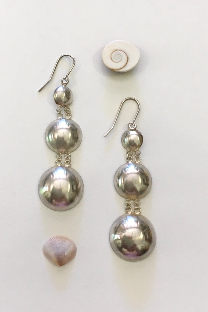 Silver Three Dome Earrings, 925 Silver Brushed Satin Finish Earrings