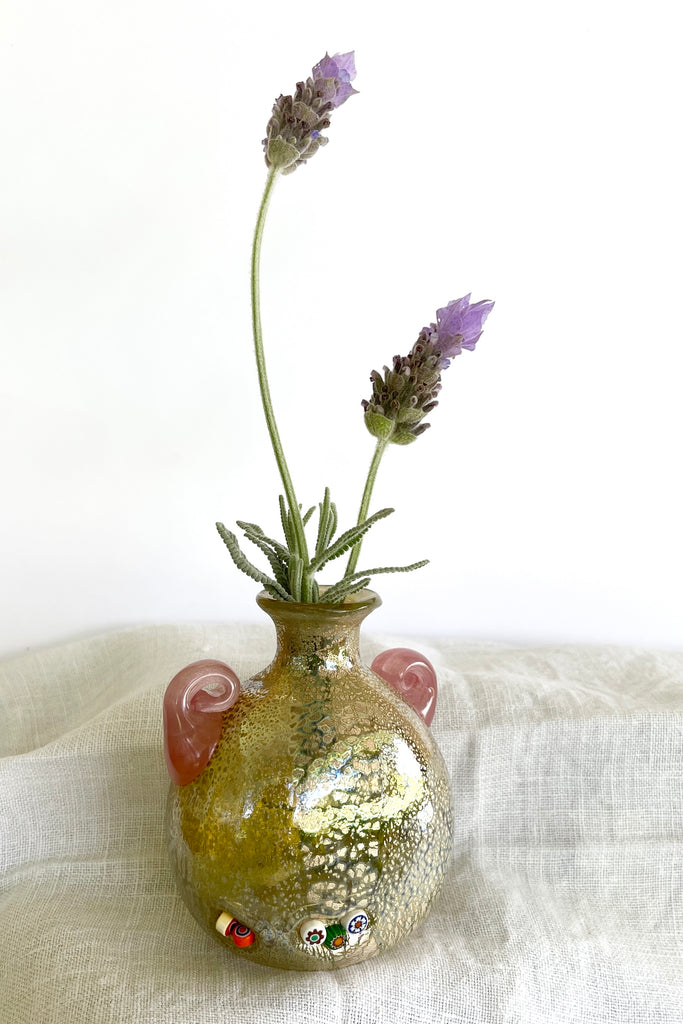 small blown Murano glass vase, it is washed with gold