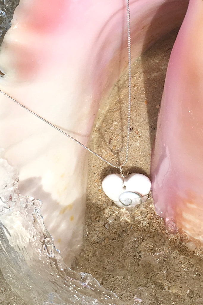 Pendant Heart of Shell, shiva shell pendant on silver chain, seashell necklace